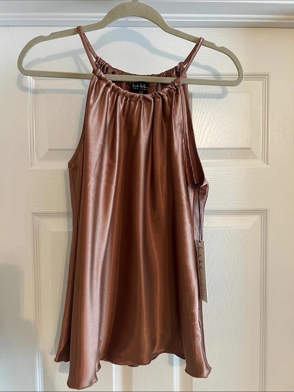 Nicole Miller New York Copper Halter Satin Tank Top